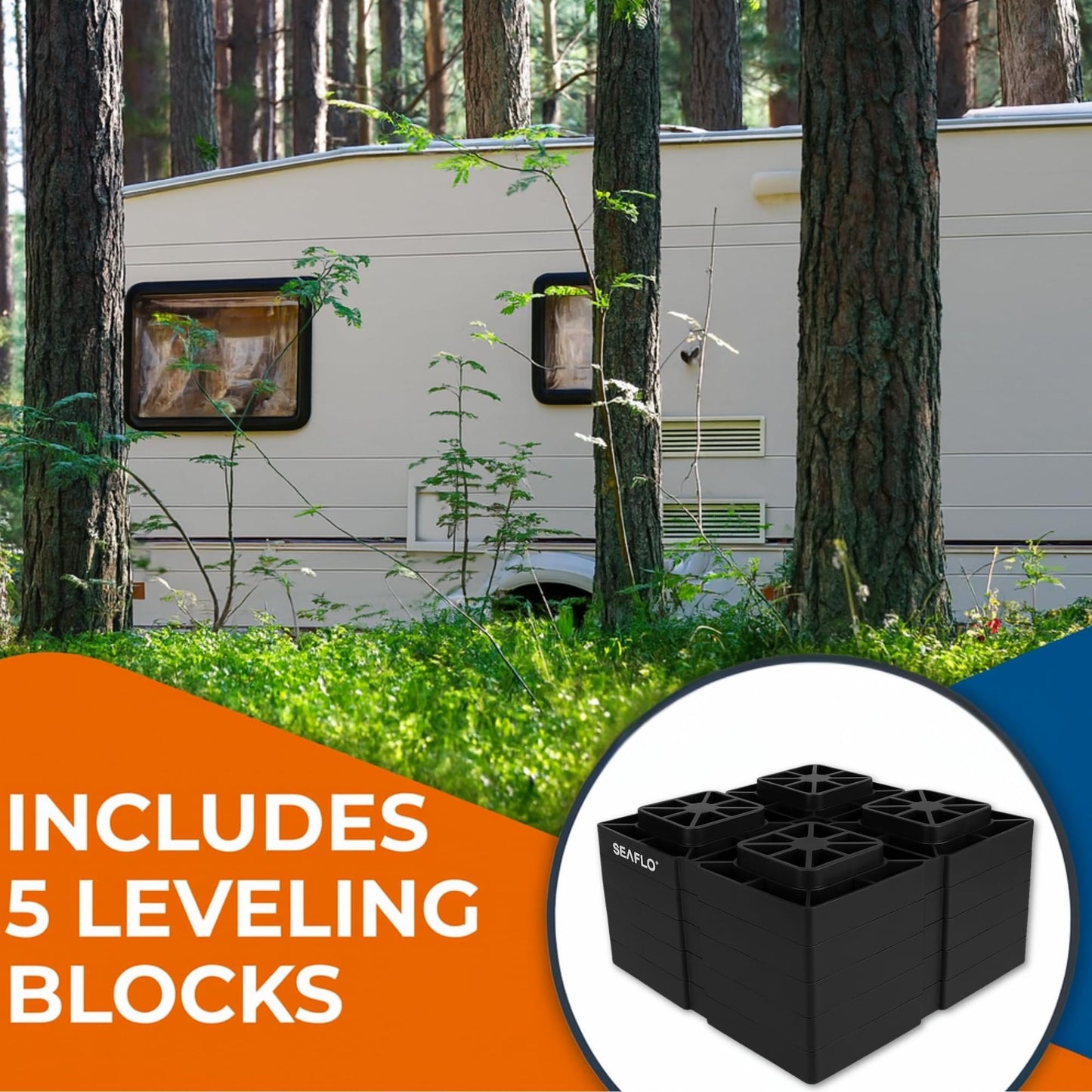 SEAFLO Heavy-Duty RV Leveling Blocks - Maximum Strength & Stability for Motorhomes, Trailers, and Campers (5)