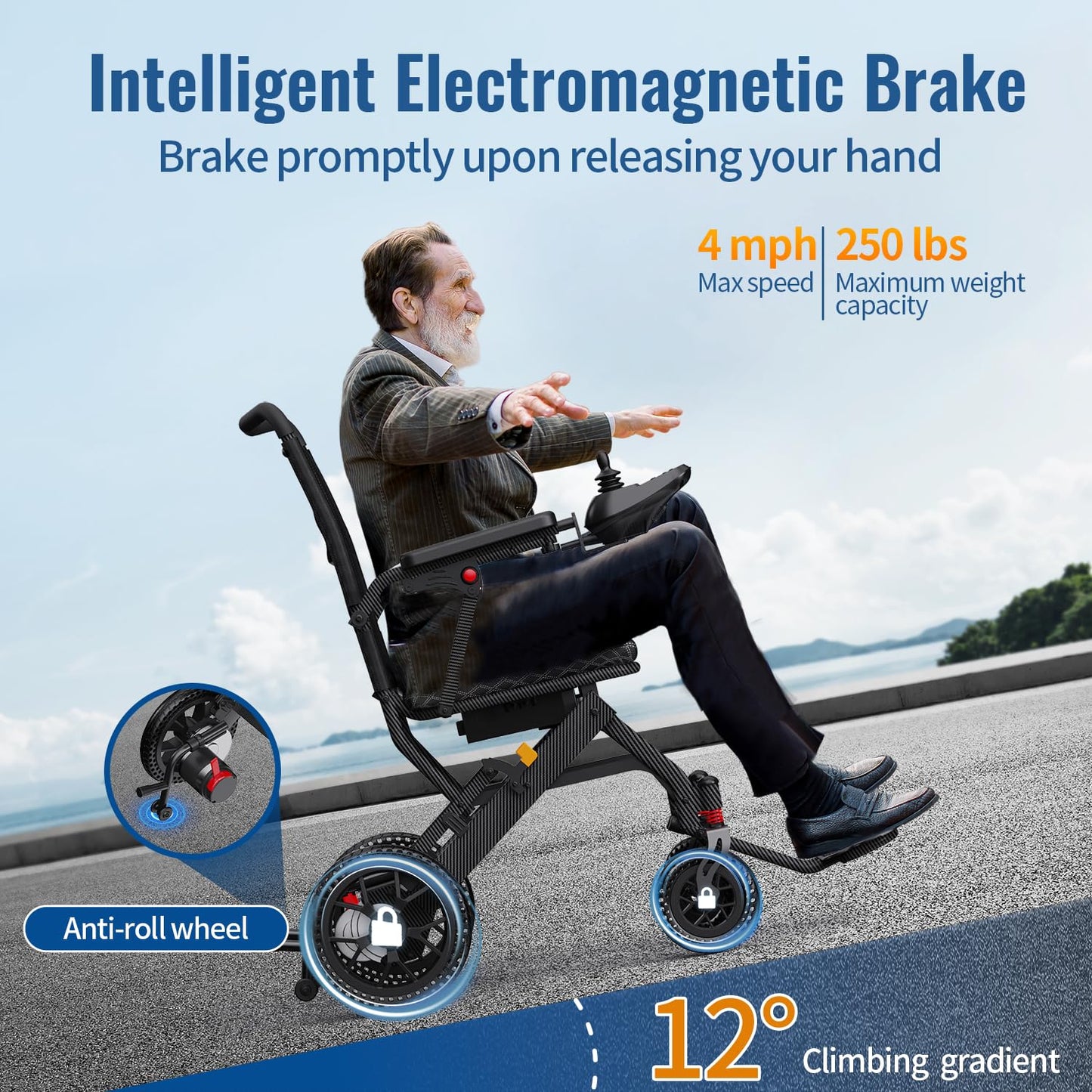 Easwe E10 Lightweight Electric Wheelchairs for Adults, 15/30 Miles Portable Motorized Wheelchair with 12Ah Lithium Battery / 500W Motor, All Terrain Compact Power Wheelchair (Amp Hours, 12)