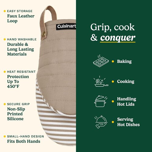 Cuisinart Mini Oven Mitts - Heat-Resistant 5.5” x 8” Kitchen Mitts with Non-Slip Silicone & Cotton Filling