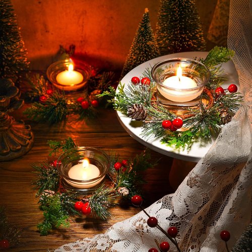 Dingion 12 Pcs Christmas Votive Candle Holder Set - Decorative Glass Tealight Holders for Holiday Table Decor