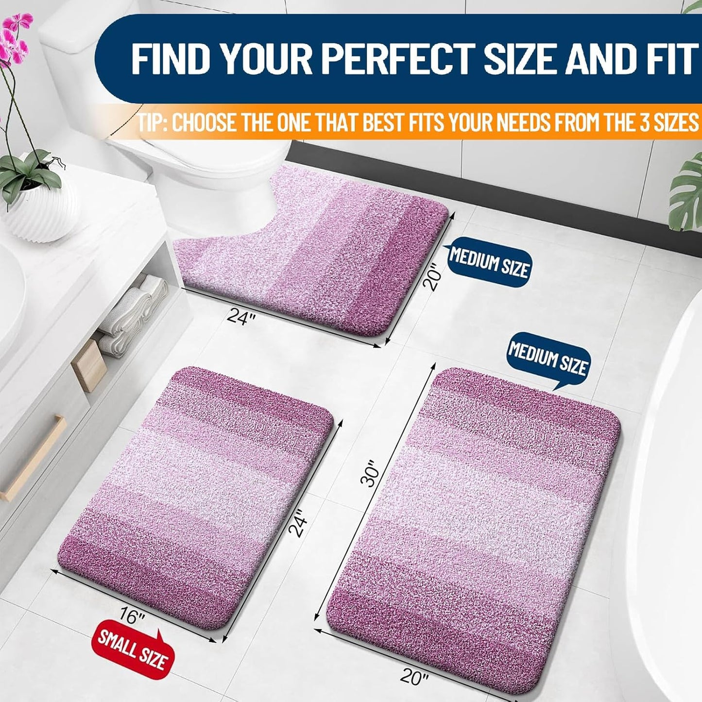 OLANLY Bathroom Rugs - Extra Soft Microfiber Mat | Quick-Dry, Washable, Rubber Backing - 30x20, Pinkish-Purple