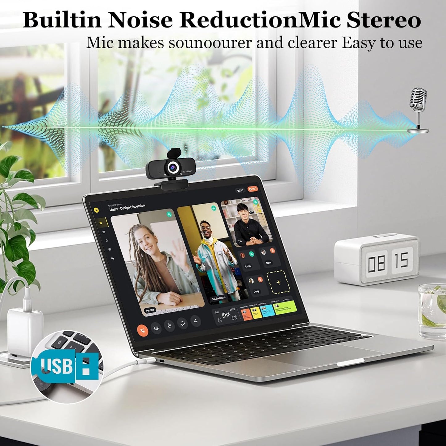 SZGIARUY 1080P Computer-Style1 Full HD Webcam with Built-in Microphone and Rotatable Tripod, Privacy Cover, for Desktop