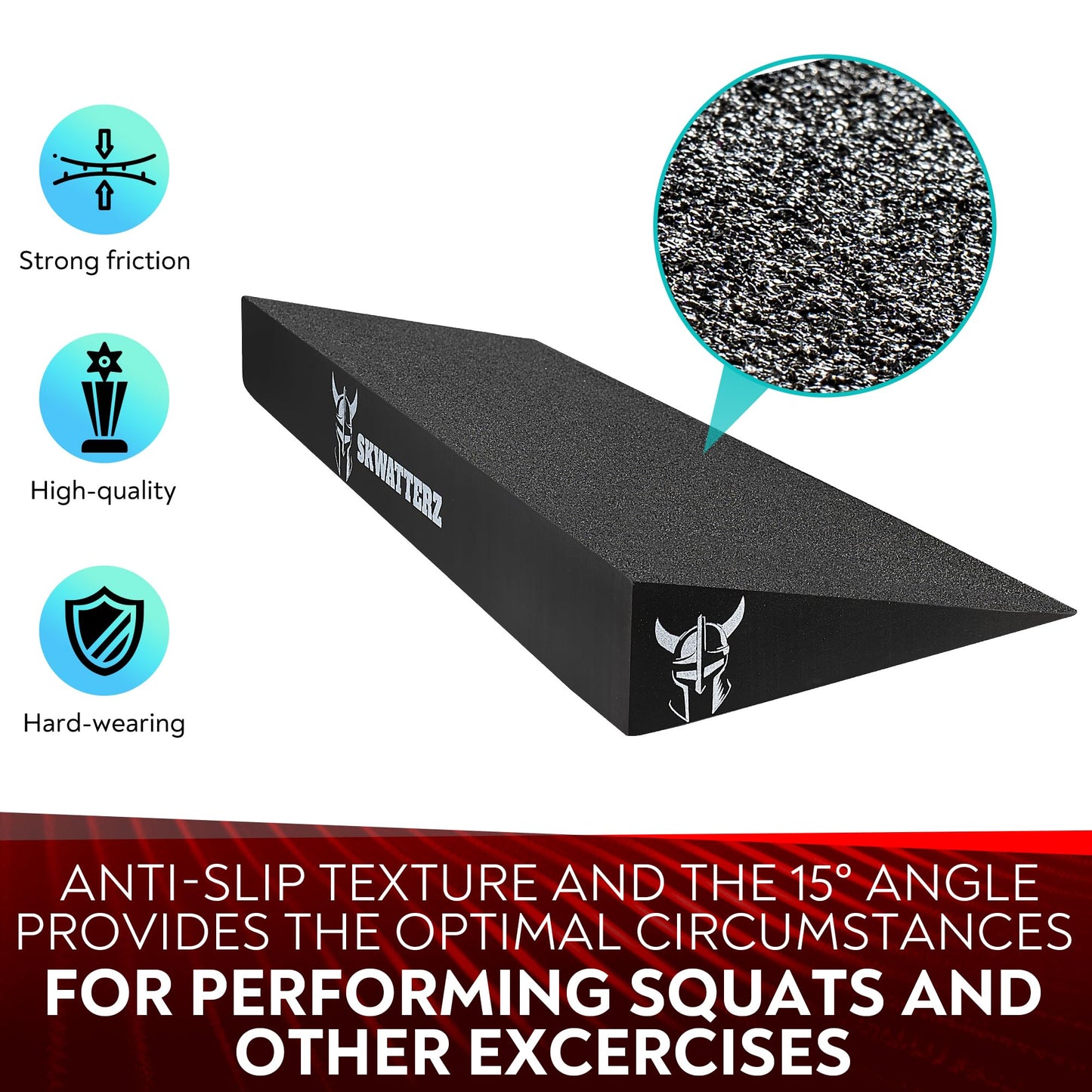 SKWATTERZ Slant Board Squat Wedge Boards For Exercise - ATG Workout Wedge With Anti Slip Sandgrip Layer Already Mounted - Calf Raise Block & Bulgarian Split Stand Squats wedges Incline - Heel Elevated Blocks