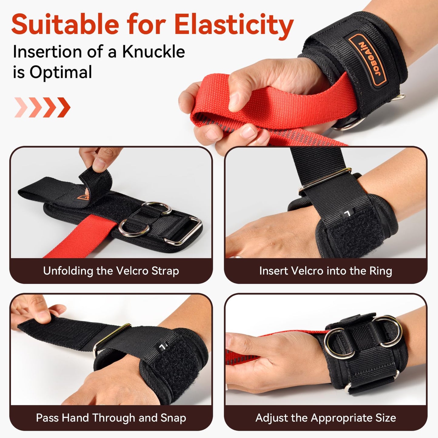 JOBGAIN 1 Pair Weight Lifting Straps with D Rings for Cable Machine Workout, Neoprene Padded Wrist Straps for Weightlifting Deadlifting, Non-Slip Wrist Support for Men Women, Red