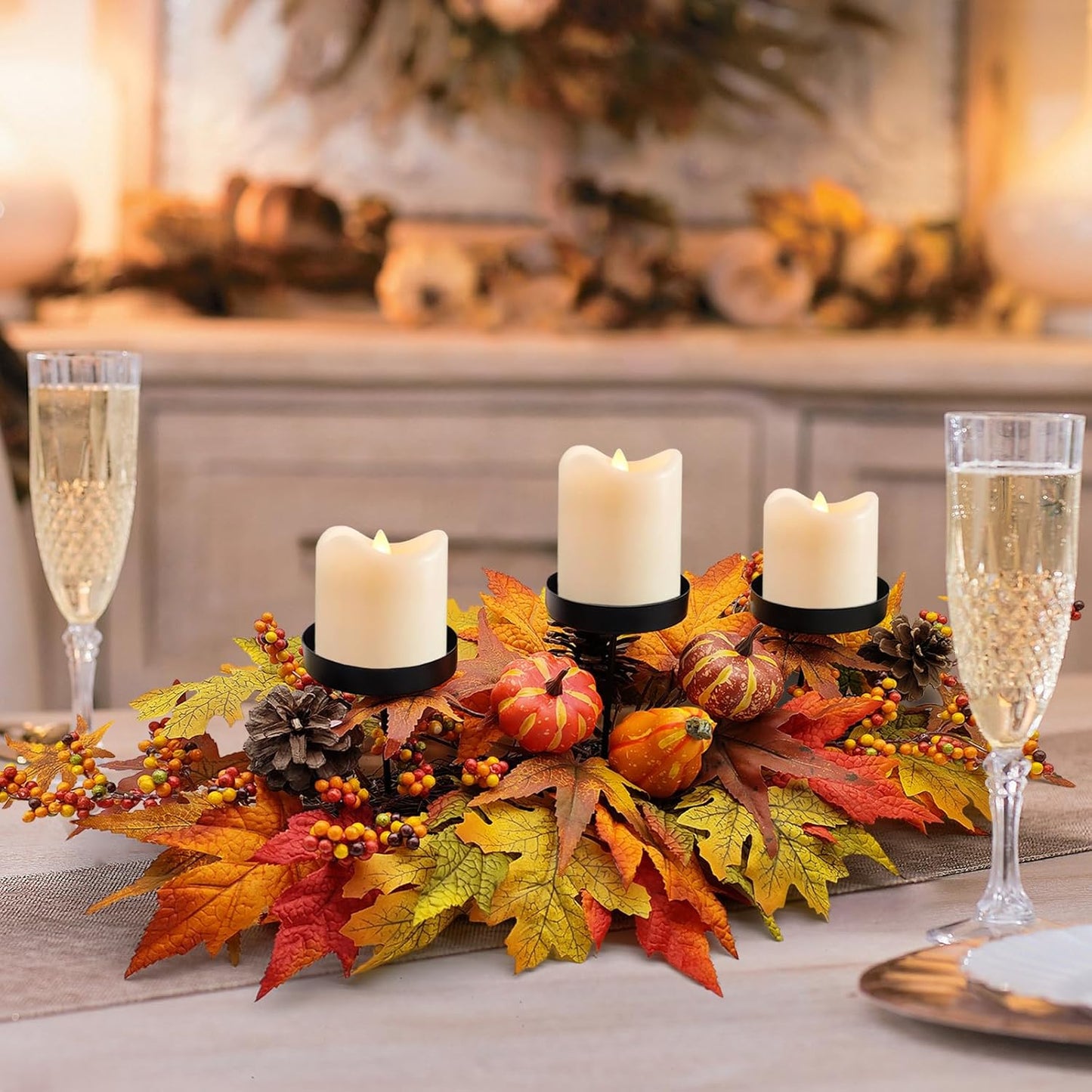 Regine Switzerland Thanksgiving Centerpiece - Artificial Gourd & Pumpkin Decor with Pine Cones & Maple Leaves | Perfect for Dining Table & Fireplace Mantel