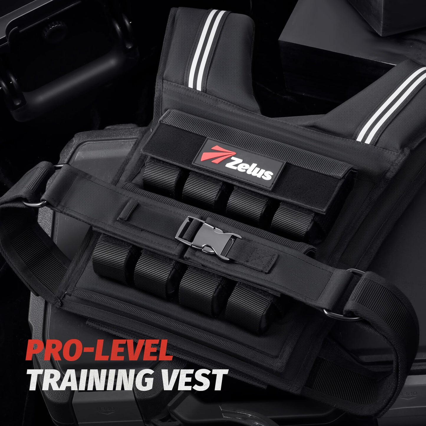 ZELUS Weighted Vest Men, 23lbs/36lbs/45lbs Adjustable Weight Vest with 10/16/20 removable Iron Weights and Reflective Strips, No-Bounce Design for Strength Training, Running, HIIT & Calisthenics