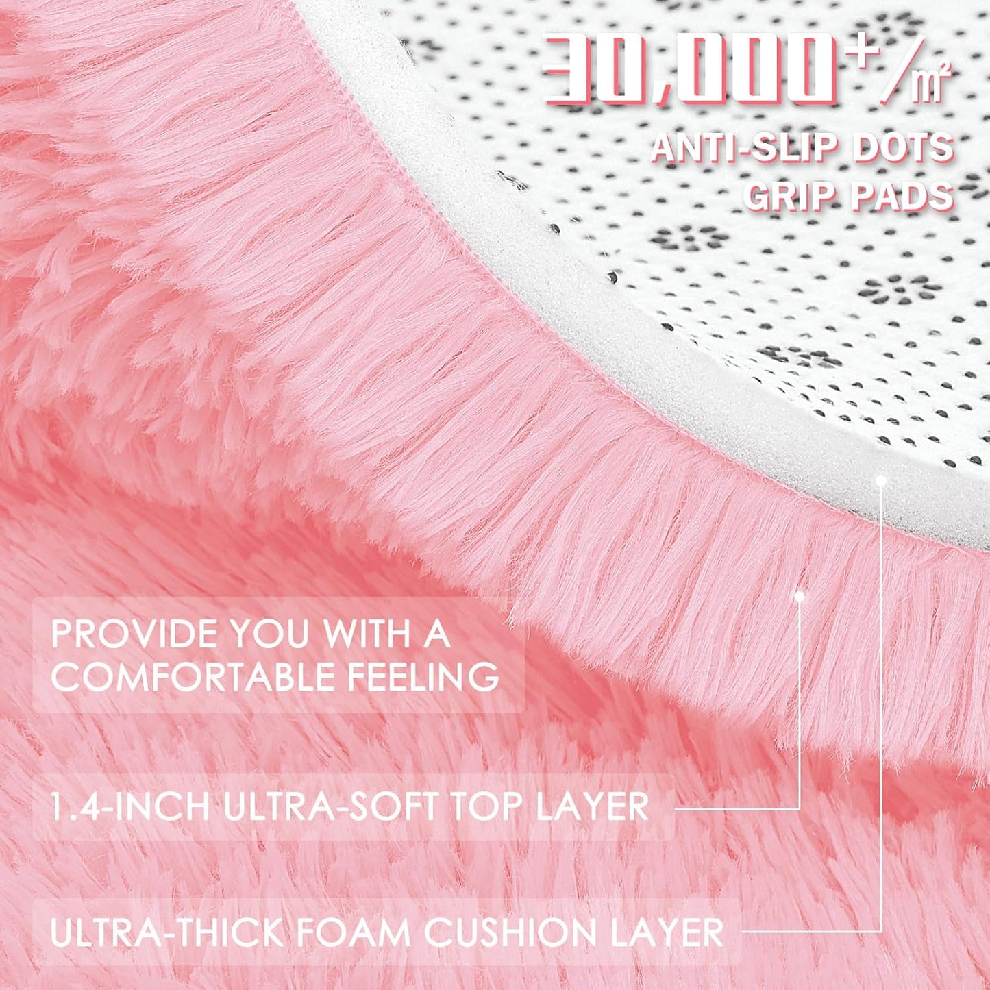 OLANLY Machine Washable Runner Rugs - Soft Fluffy Shaggy Design for Hallway & Bedroom | Pink 2x4 ft