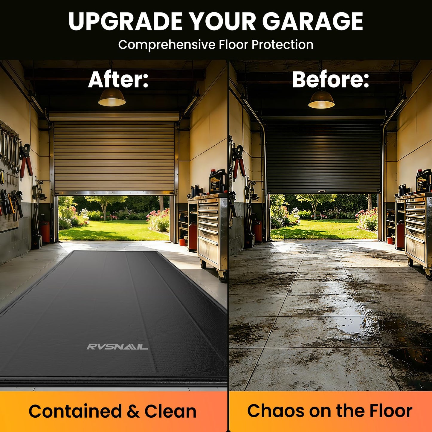RVSNAIL Garage Floor Mat, 8'6''x20' Heavy Duty 1.2inch Thick Containment Mats, Waterproof PVC Matwith High Elastic Sponge Column, Non-Slip Surface, Parking Mat with a Squeegee