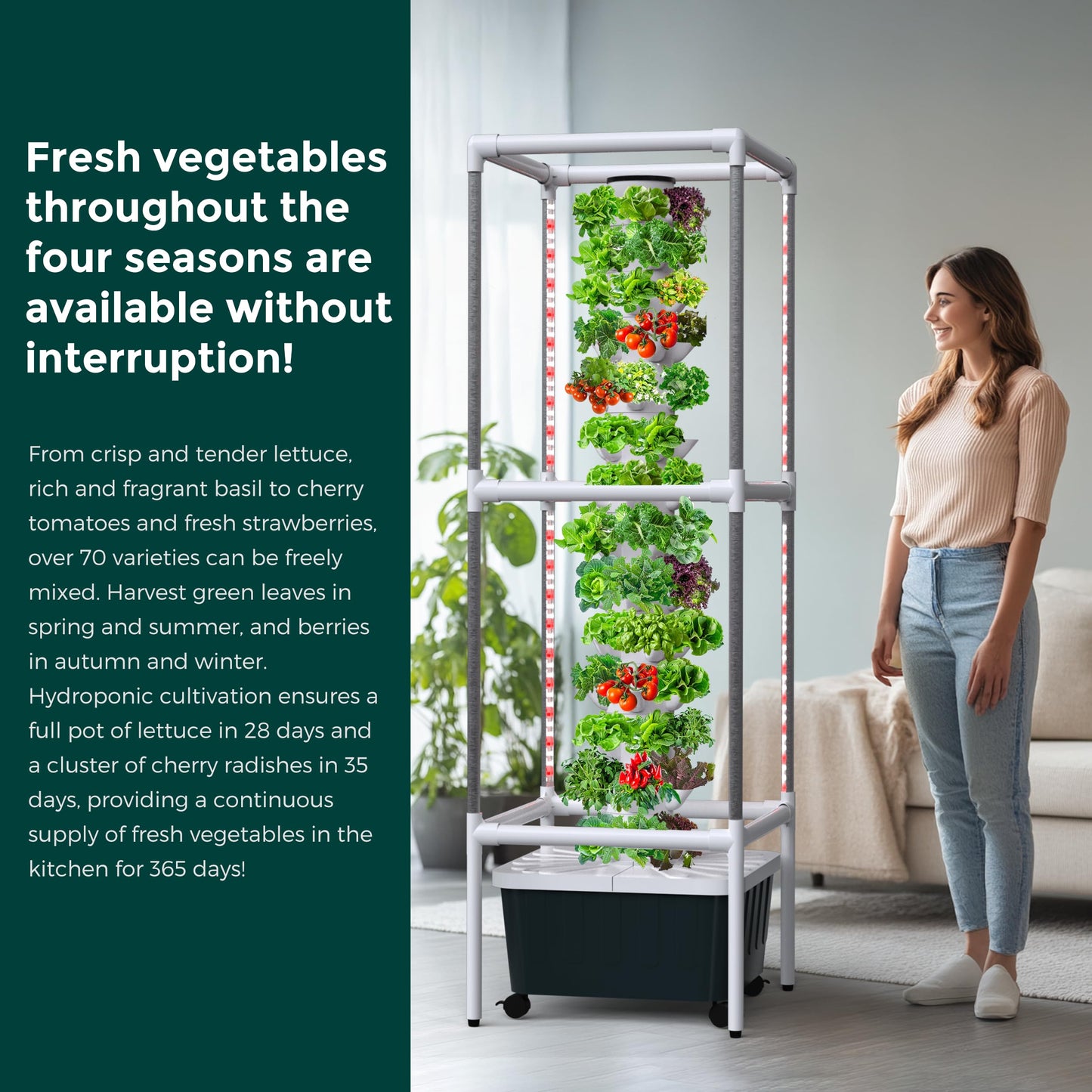 SJZX Hydroponics Growing System, Hydroponic Tower with Full-Spectrum Grow Lights, 5/14Tiers Indoor Outdoor Garden Planter, Vertical Home Gardening Germination Kits for Vegetables, Fruits, Herb (14L5H)
