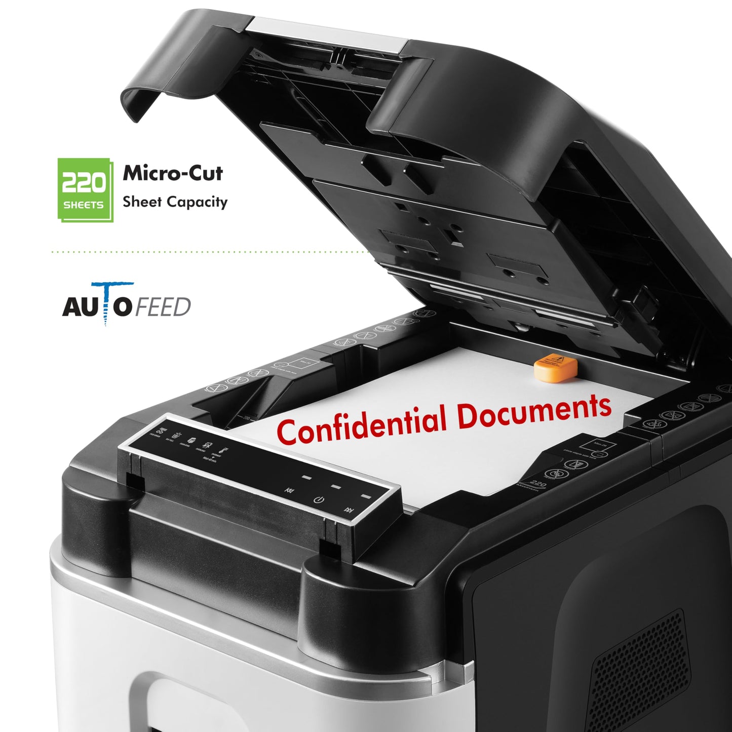 Aurora Commercial Grade 220-Sheet Auto Feed High Security Micro-Cut Paper Shredder/ 60 Minutes/Security Level P-5