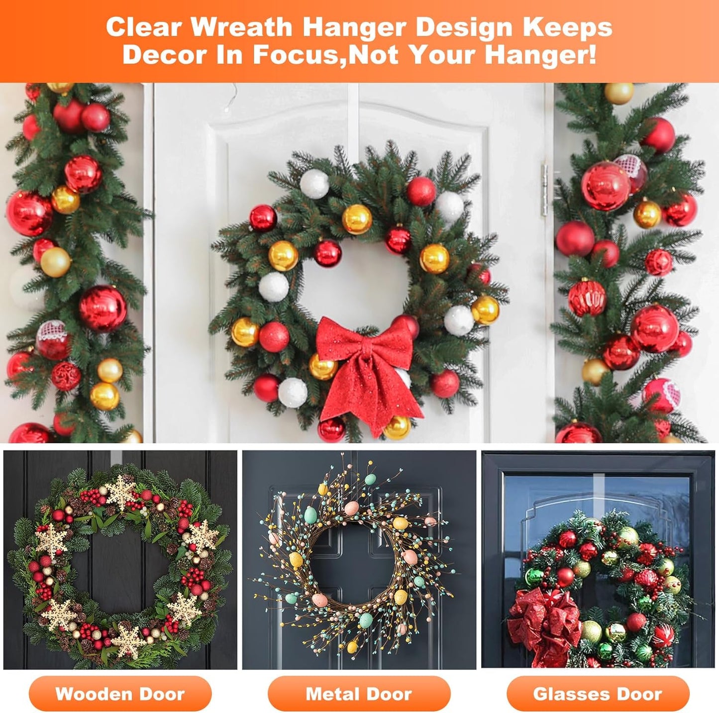 Skiennix Wreath Hangers - 2 Pack Over The Door Hooks for Easter, Christmas & Halloween Decor