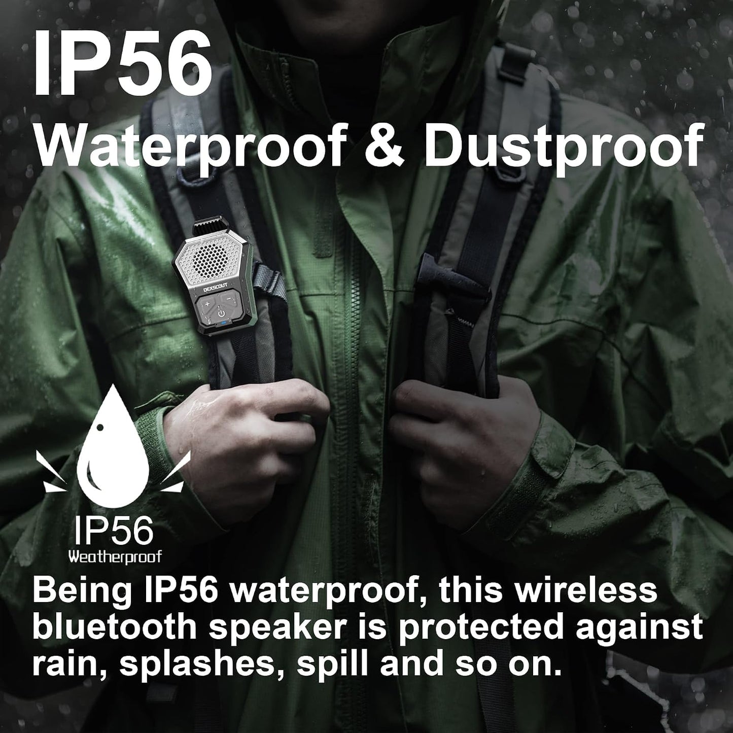 DexScout 12H Wearable Bluetooth Speaker, Portable Wireless Clip-on Mini Water-Resistant Speaker, Playtime, Built