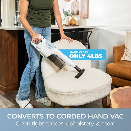 Kenmore CS2015 Corded Stick Vacuum - Powerful 2-Motor Suction, Detachable Hand Vac, LED Headlight & Hair Eliminator Nozzle for Carpets & Bare Floors