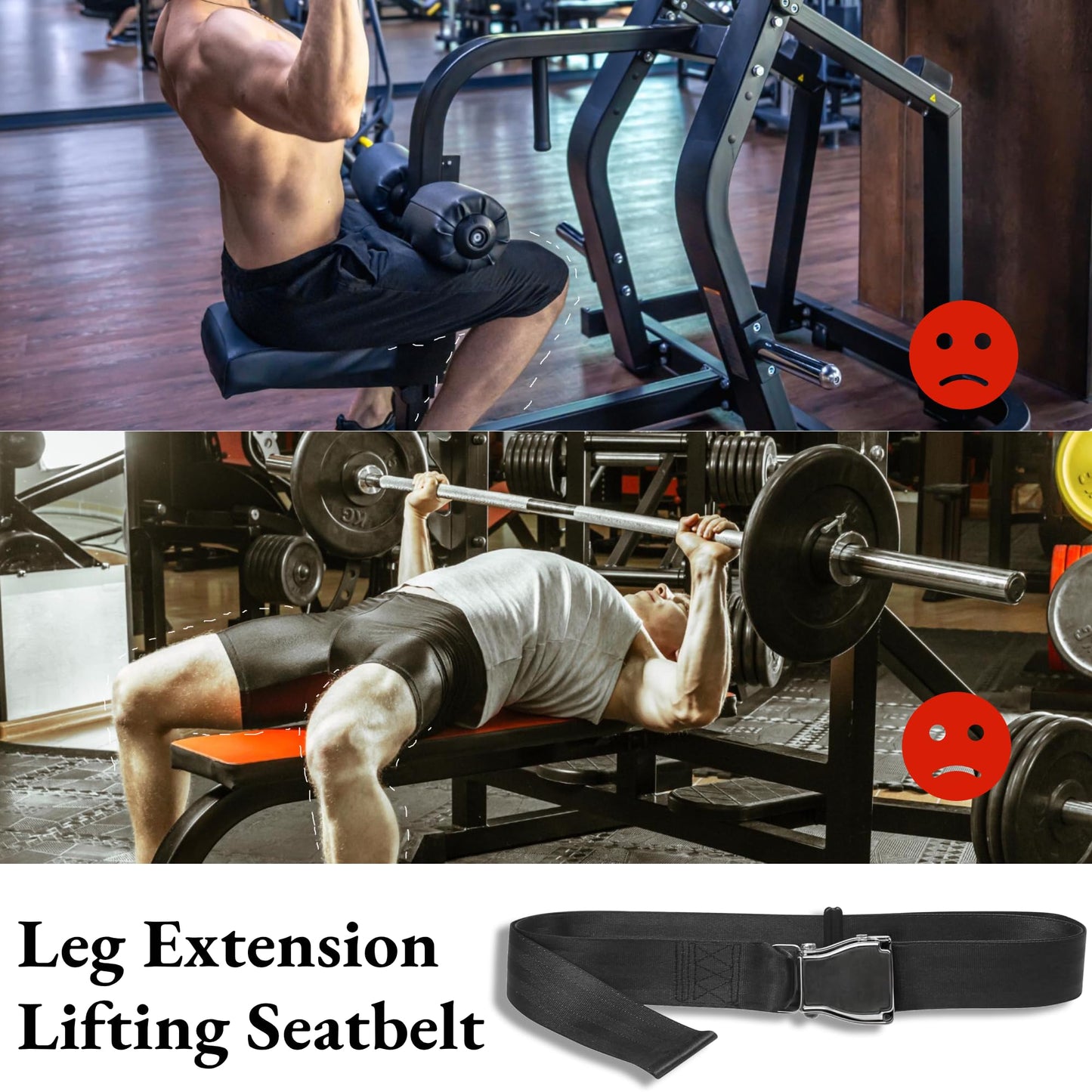 Hopeharvest Gym Seatbelt Leg Extension Lifting Seatbelt, Nordic Hamstring Curl Strap on Bench, 4.92ft L, Buckle Squat Collar for Workouts Machine, Home Gym Stretch & Mobilization Exercise for Men Women