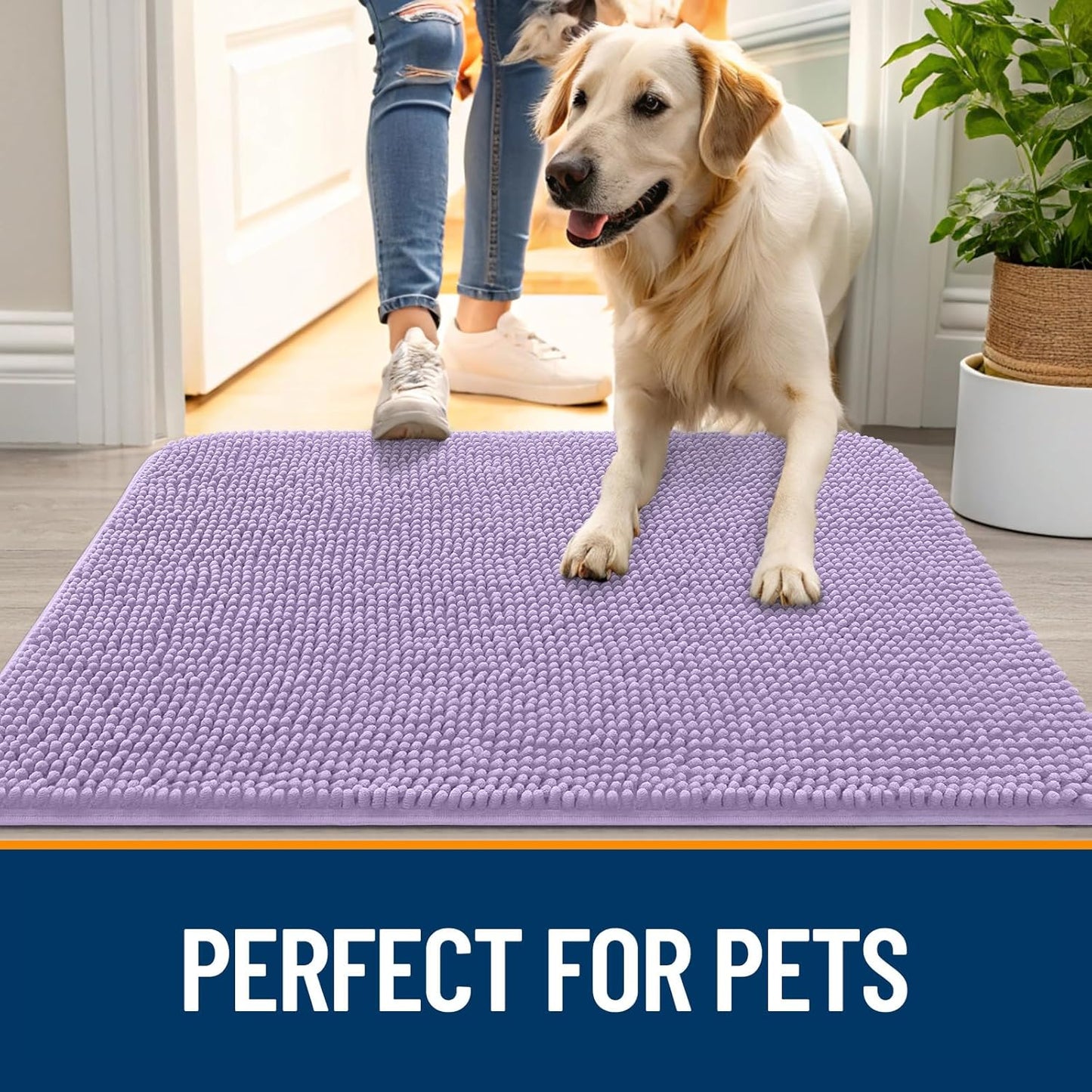 OLANLY Dog Door Mat - Absorbent Non-Slip Washable Chenille Mat for Muddy Paws | 24x16, Lavender