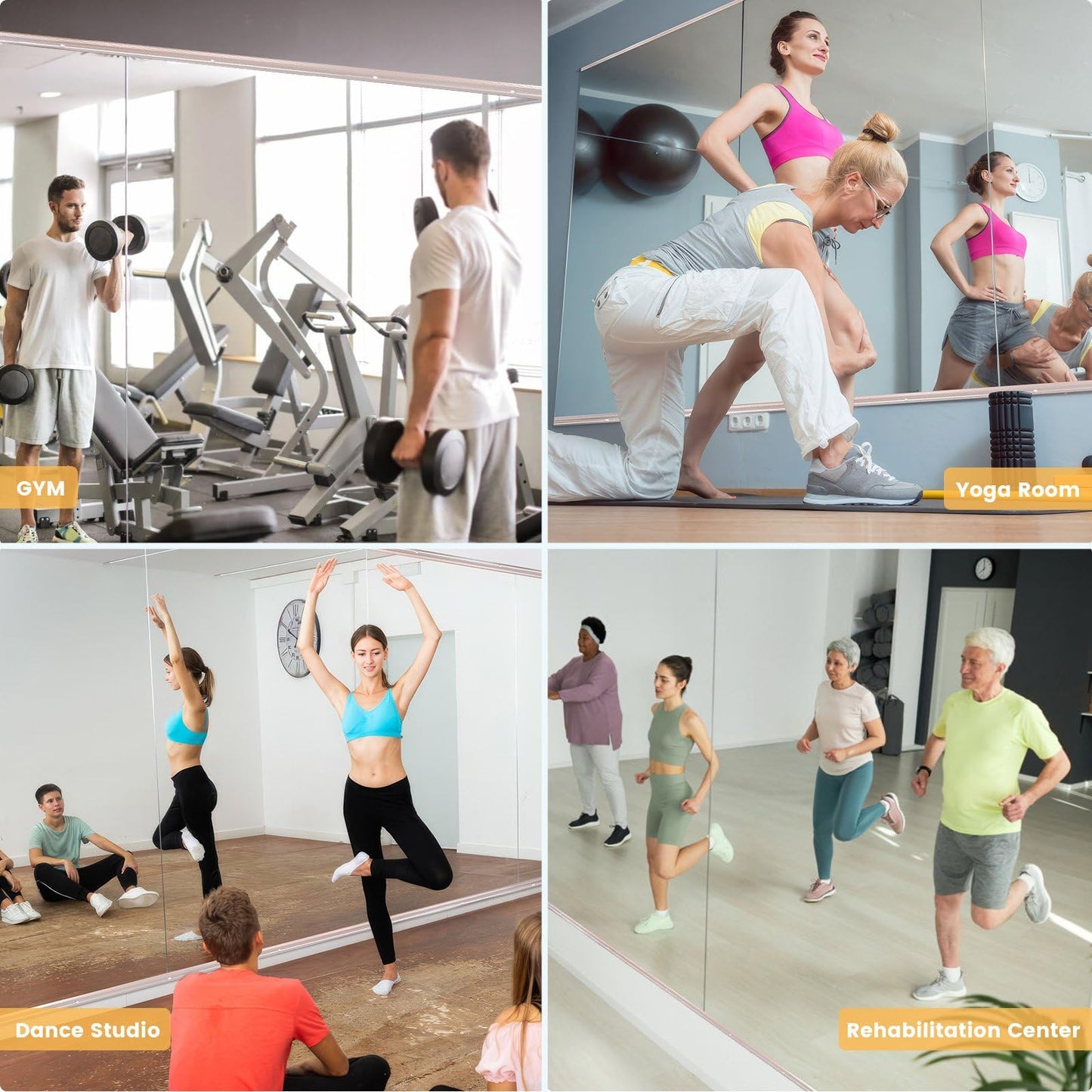 Amorho Gym Wall Mirror, 56''x24''(Each)-2PCS Frameless Full Body Mirror for Gym, Tempered Glass, Yoga Studios, Dance Rooms, Garage Gyms.