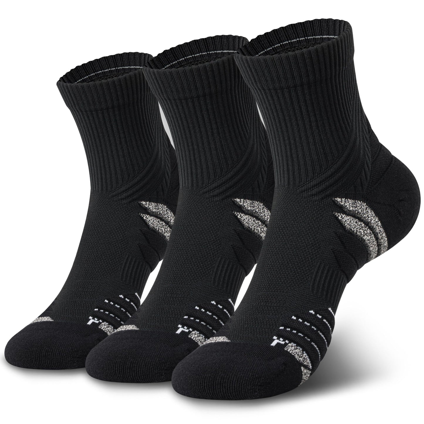 Hylaea Quarter Compression Running Socks, Anti-Blister Athletic Socks with Cushion and Moisture Wicking Coolmax, Black Large