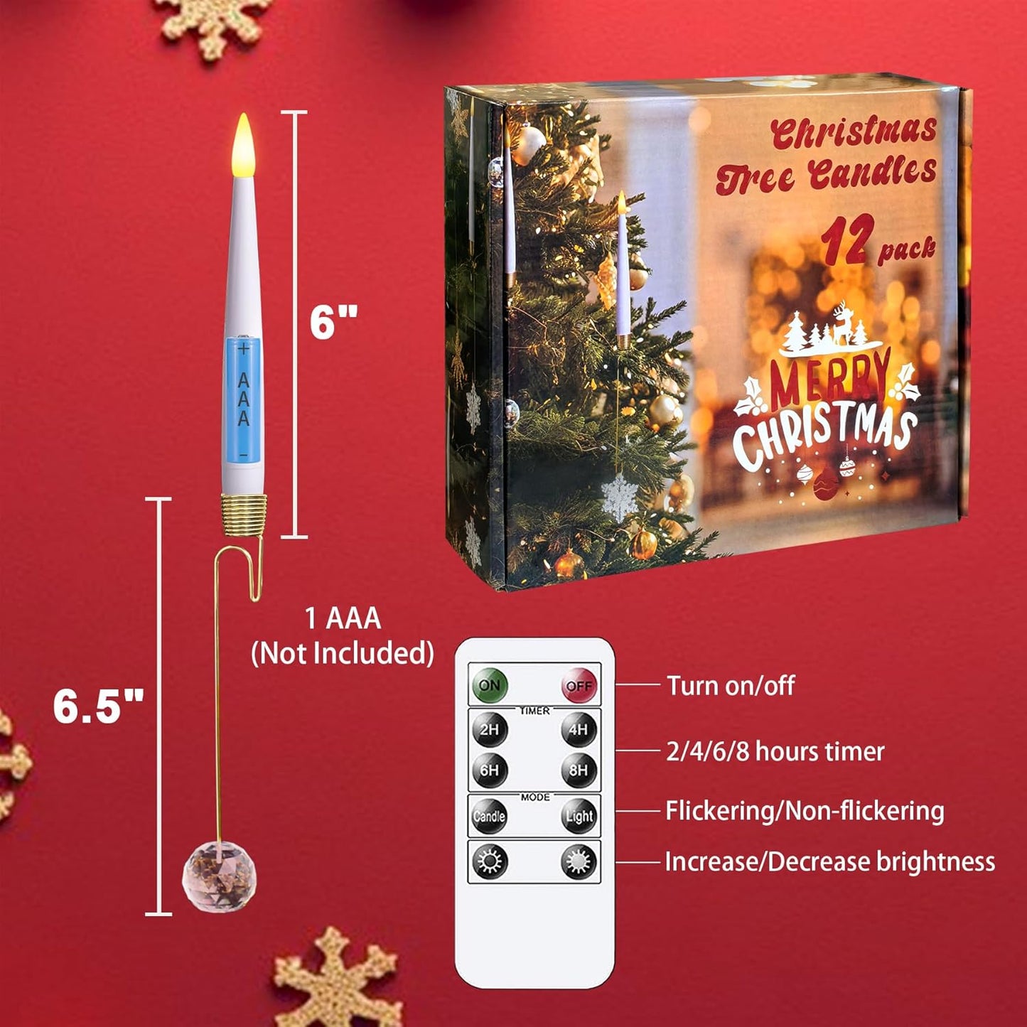 Yeelida LED Flickering Taper Candles - Pack of 12 Battery Operated Warm Light | 0.5" x 6" for Holiday Decor