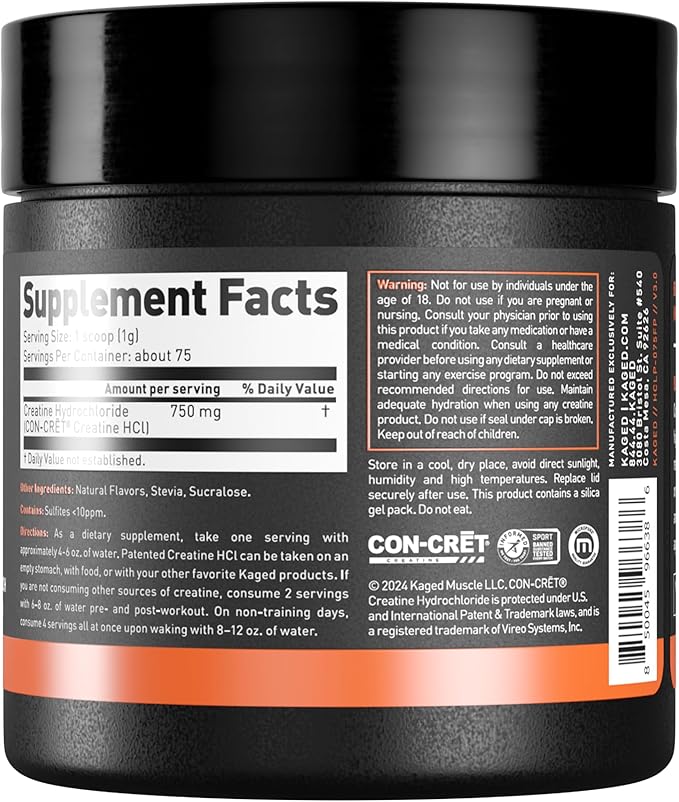 Kaged Creatine HCl Powder | Fruit Punch | Muscle Building & Recovery | Patented Creatine Hydrochloride Formula | Vegan, Gluten Free, Easily Digestible | Supplements for Men & Women | 75 Servings