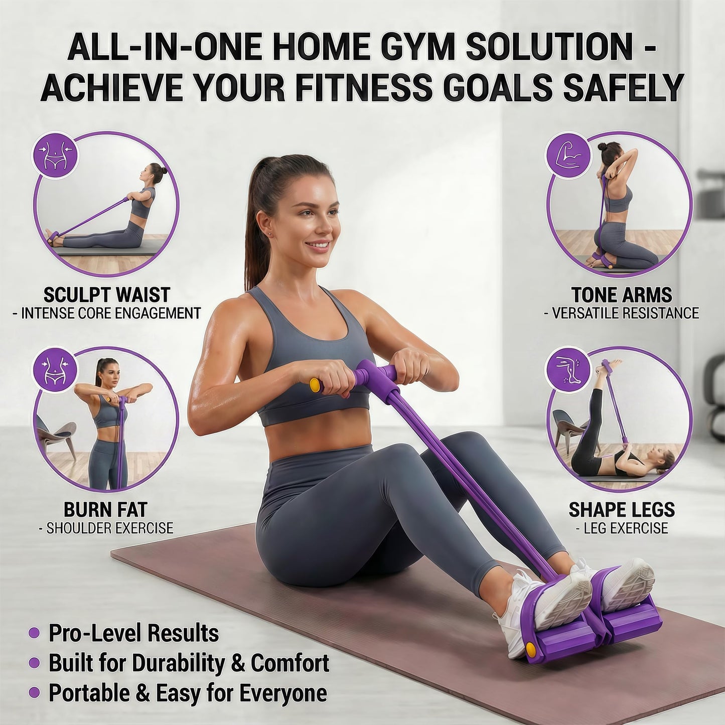 Pedal Resistance Band with Handle, 6-Tube Foot Pedal & Ankle Puller Exercise Band for Full Body Workout, Multifunction Home Gym Equipment for Arms, Legs, Abdomen, Waist Training