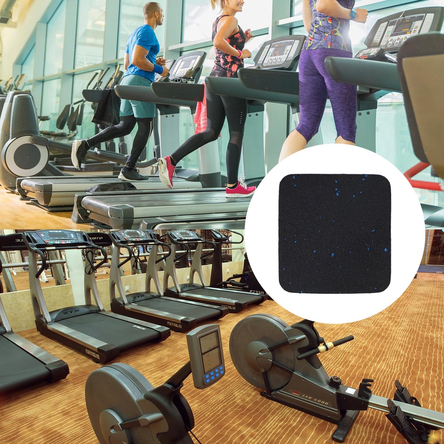 6 Pack Exercise Equipment Mat, 4 x 4 x 0.8 Inch Anti-Slip Treadmill Mats for Carpet Protection, Noise Reduction, Washing Machine Pads, Anti Vibration Rubber mats for Stationery Bike, Rowing Machine