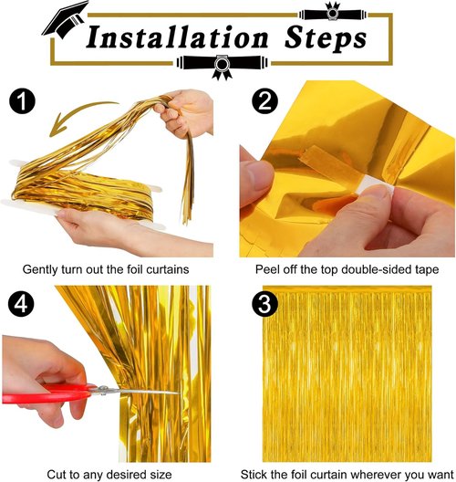 Gold Grad Curtains by [Brand Name] - 4 Pack Metallic Backdrop for 2026 Graduation Party | 3.28 x 7.05 Feet