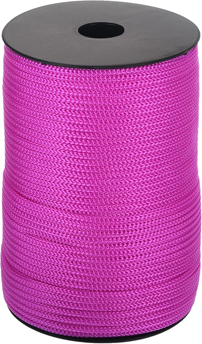 MECCANIXITY 5/32 Inch Polypropylene Rope Braided Ropes, 328ft Camping Rope Hollow Utility Cord for Clothesline, Hiking, Outdoor, Rose Red