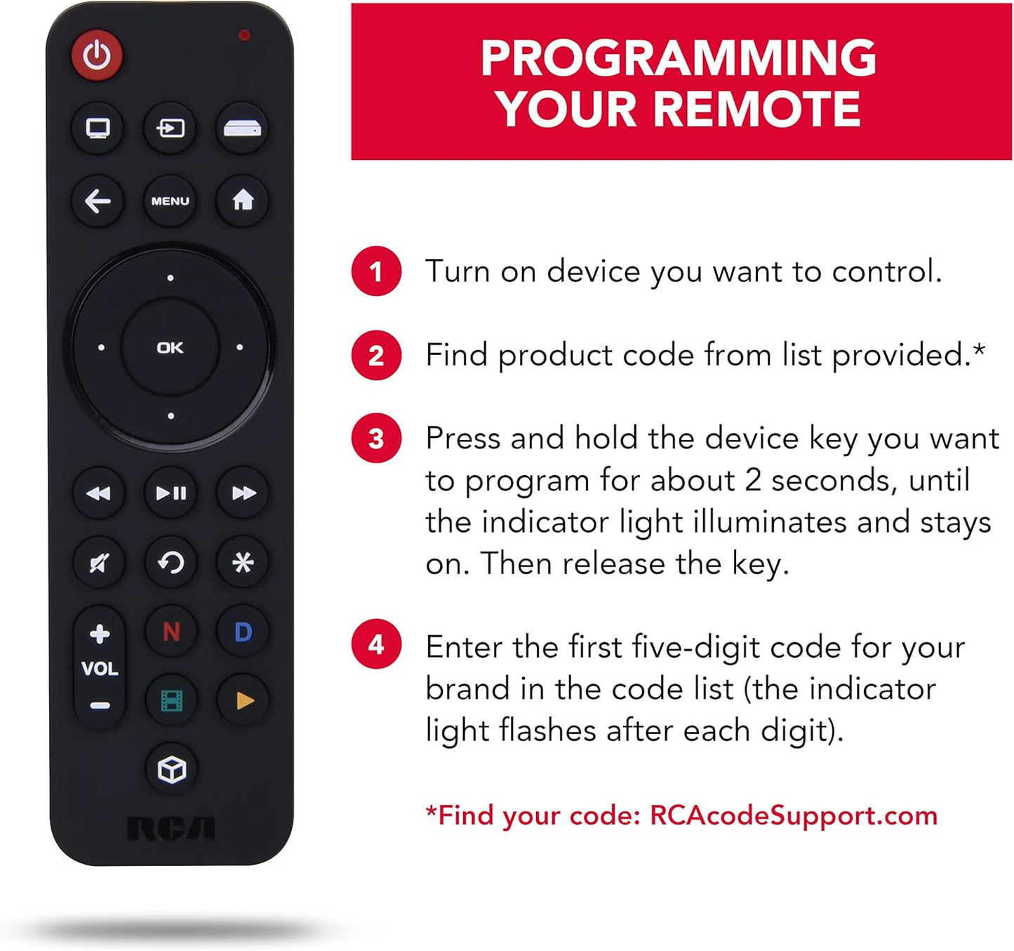 RCA 3-Device Universal Rechargeable Streaming Remote Control for TV, Audio, Soundbar, Streaming Devices, Ultra-Slim