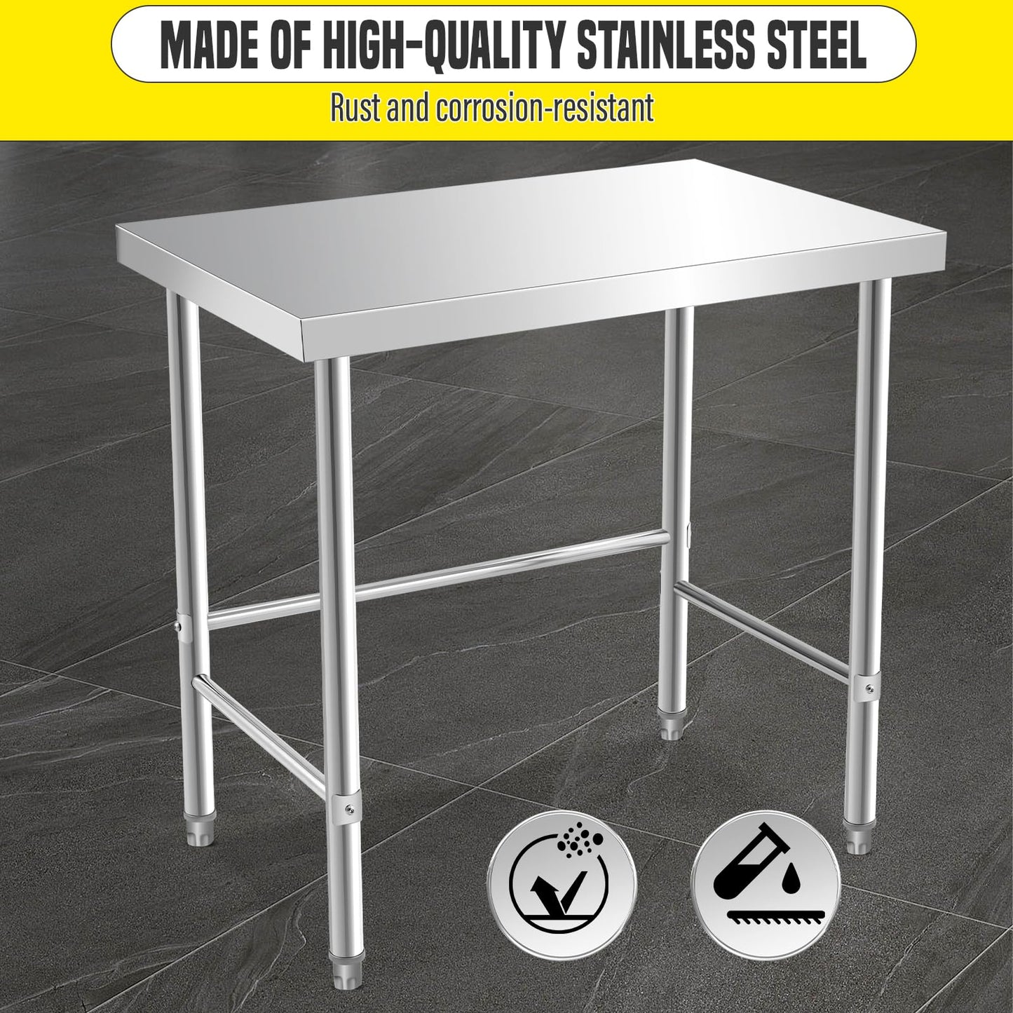 GarveeTech Stainless Steel Table Without Bottom Shelf 60x24 in with Wheels, Commercial Home Kitchen Prep Work Table with Open Base