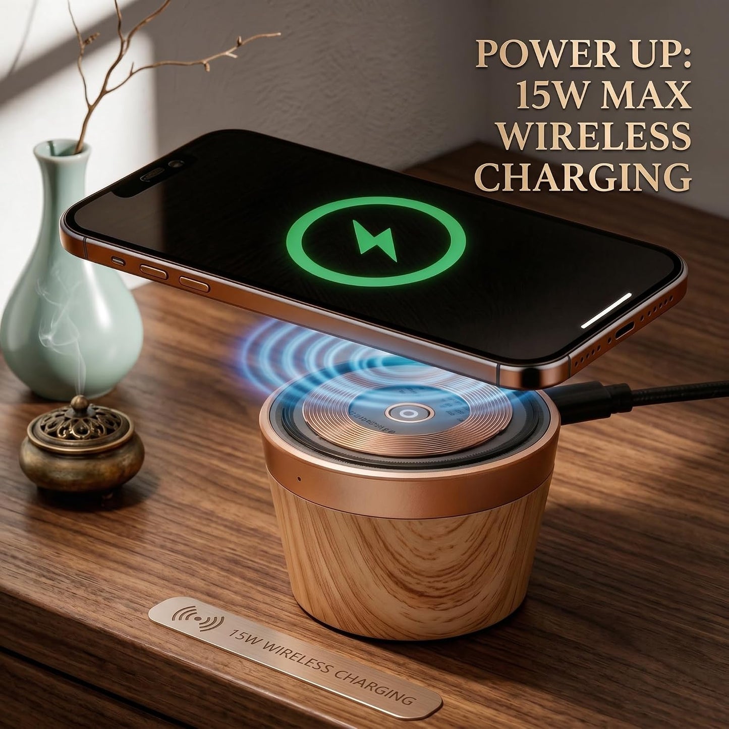 Topadorn 15W Magnetic Bluetooth Speaker with Wireless Charger & Phone Stand, Portable HD Sound Speaker