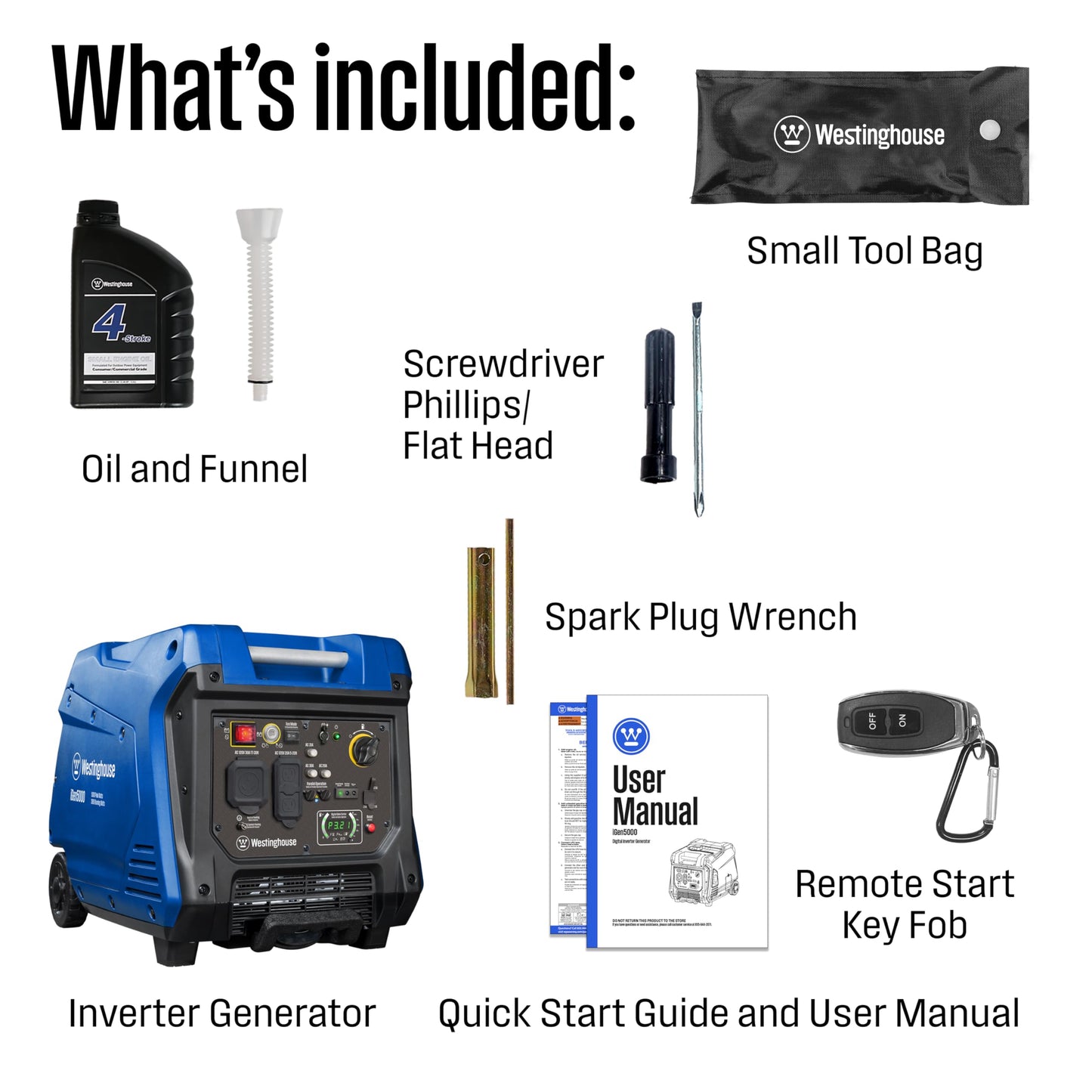 Westinghouse 5000 Peak Watt Super Quiet Portable Inverter Generator, Remote Electric Start with Auto Choke, Wheel & Handle Kit, RV Ready, Gas Powered, Parallel Capable