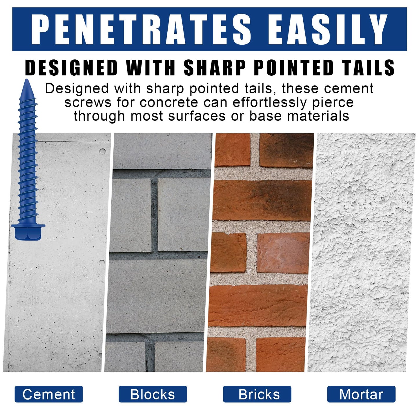 MorningRo 100 Qty 1/4" x 2-3/4" Hex Head Concrete Screws Anchor with Drill Bits Blue Slotted Hex Screws for Anchor Masonry, Block, Brick, Cement, Stucco, Diamond Point and Wood Fastening