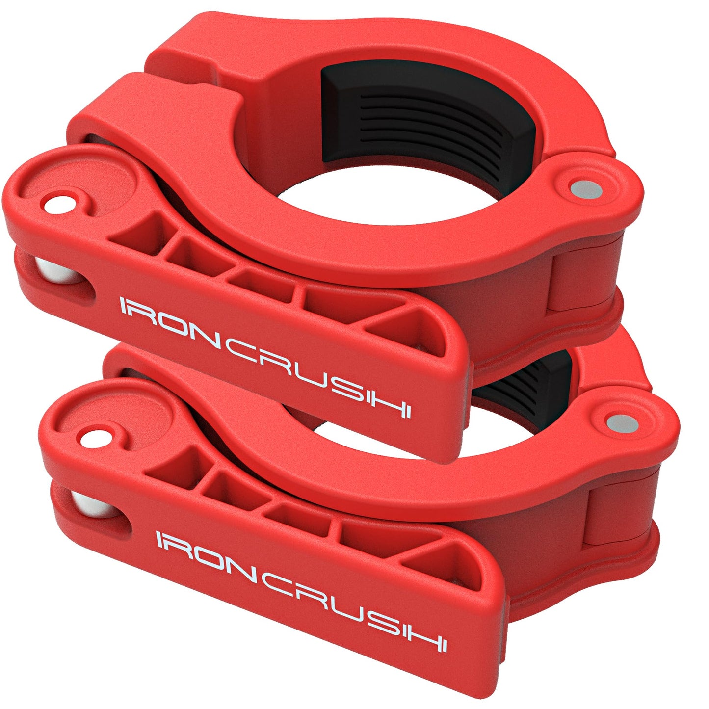 Iron Crush Olympic Barbell Clips - Adjustable & Slim Gym Clamps for Maximum Weight Capacity - Quick Release Barbell Collar Bar Locks for Weight lifting Fitness Training (Red)