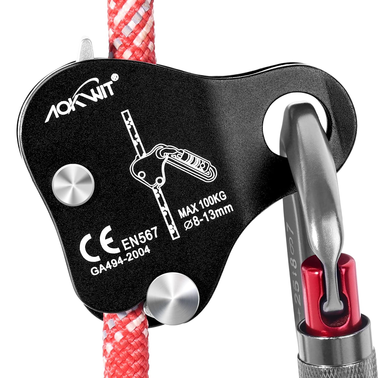 AOKWIT Climbing Ascender Fall Protection Belay Device Climbing Rope Grab for Rock Climbing Mountaineering Tree Arborist Expedition Caving Rescue Aerial Work (Black)