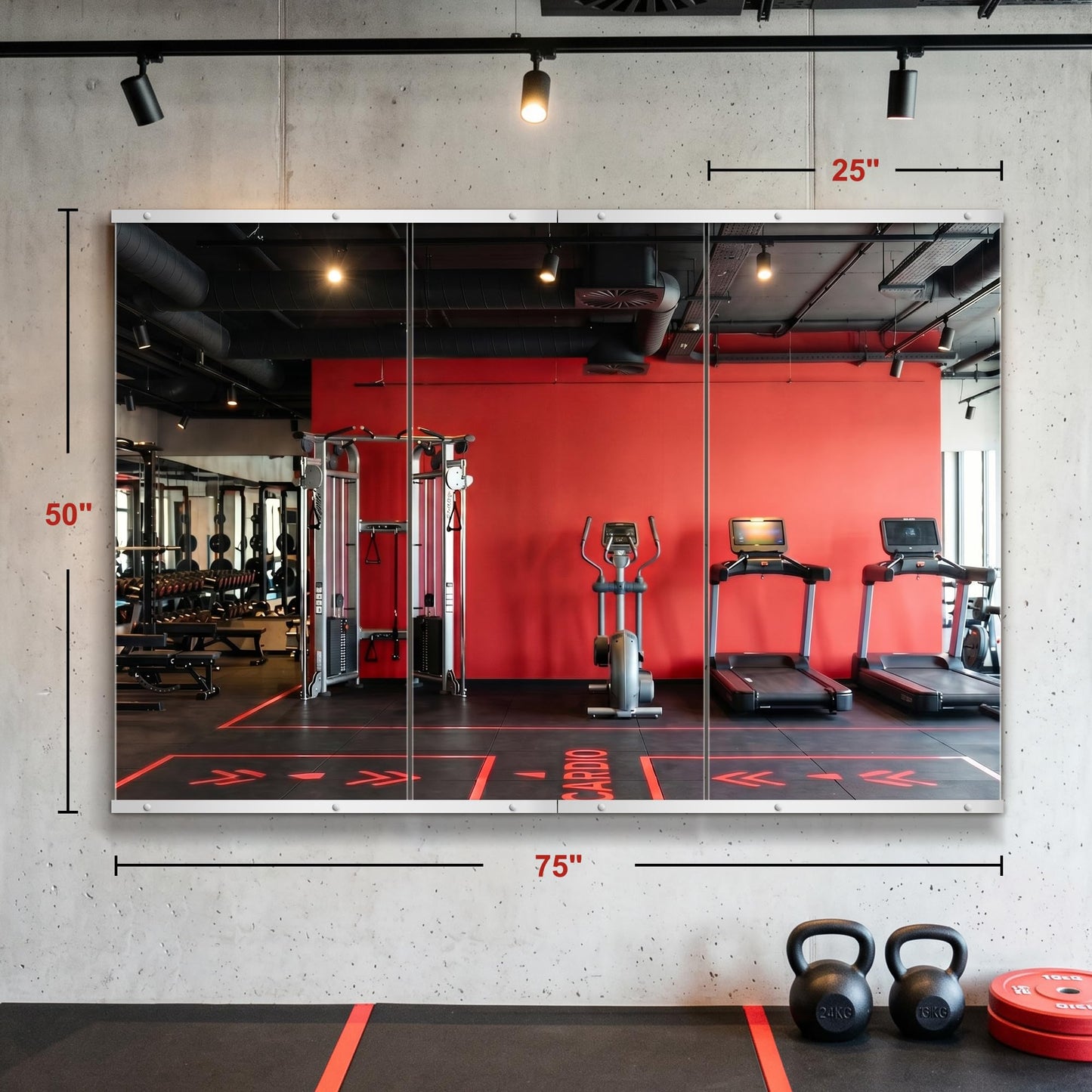 AMOISE Home Gym Mirror for Wall, 50"x25"-3PCS Frameless Tempered Glass Mirror, Large Full Length Mirror for Garage, Workout, Yoga Room, Dance Studio & Home Exercise