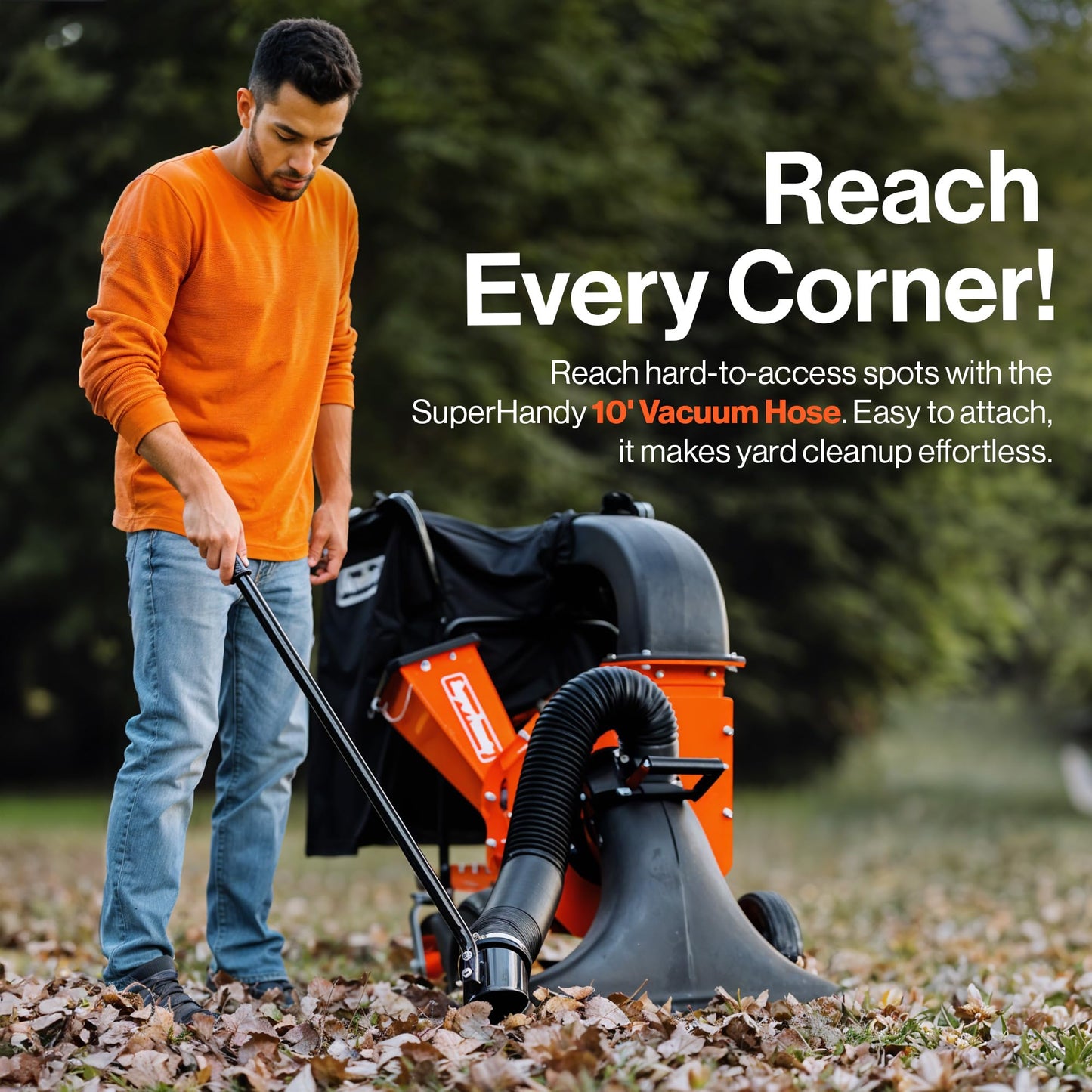 SuperHandy Leaf Vacuum & Wood Chipper - 7 HP 209CC Gas Engine, 10:1 Mulch Ratio, 6 Bushel Bag Capacity, Castor Wheels, Dual Function: Walk-Behind Leaf Vacuum Mulcher & Wood Chipper