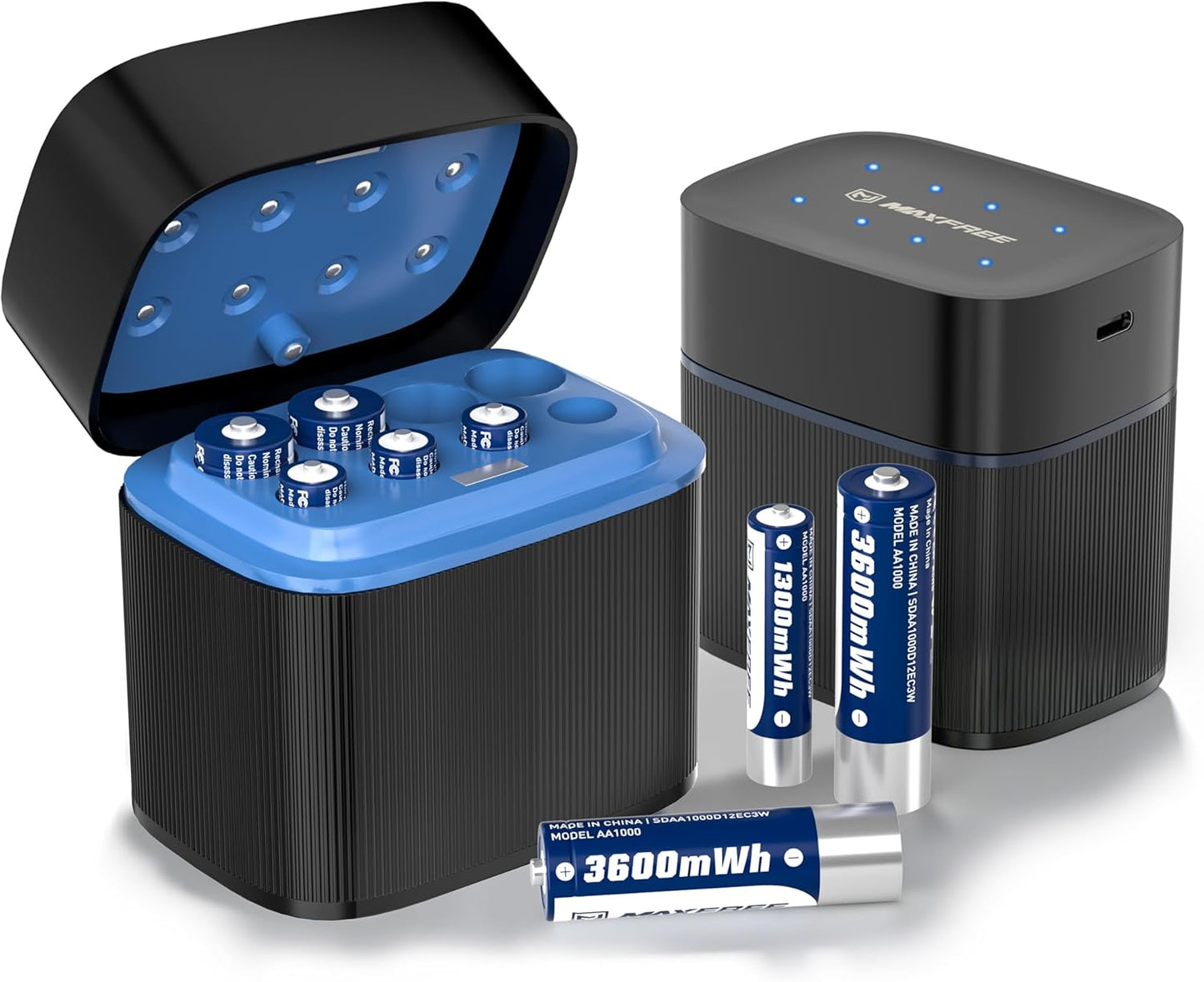 Maxfree 4 4 8-Pack 1.5V Rechargeable AAA and AA Batteries Lithium with Charger, Long Lasting Triple A Double A