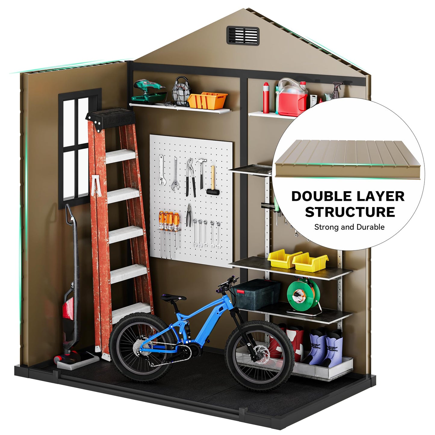DWVO 6x4 FT Outdoor Resin Storage Shed with Reinforced Floor, All-Weather Bike Storage Shed with Lockable Door, Window and Vent, Waterproof Plastic Tool Storage for Garden, Backyard, Patio, Lawn