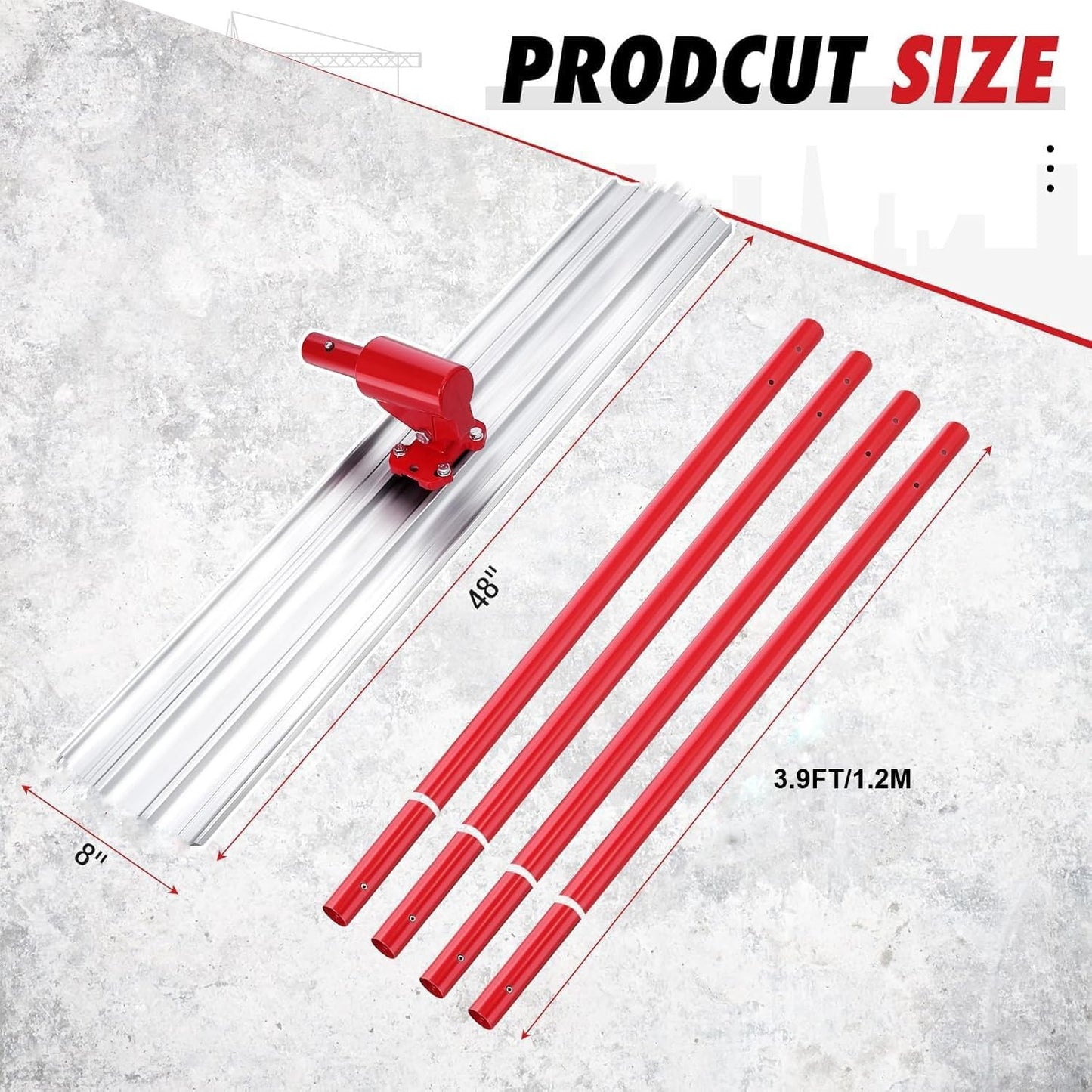 Concrete Bull Float Kit 48x8", Magnesium Square Edge Bull Floats with 47.2" Extendable Handles x 4, Concrete Bull Float Tools for Concrete Finishing