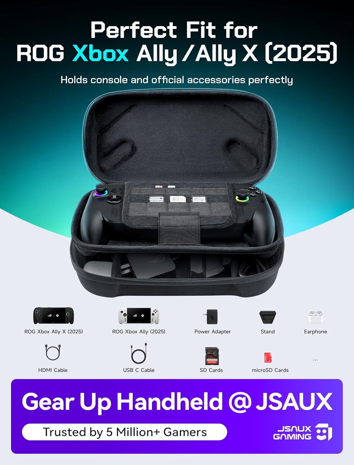 (2025) -BG0136 JSAUX Carrying Case for ROG Xbox Ally / ROG Xbox Ally X Double-Decker, Protective Hard Shell, Dual Layer