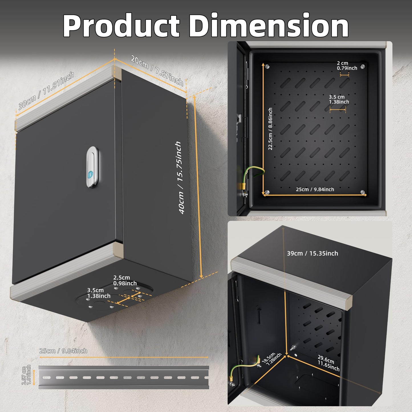 Joinfworld Outdoor Electrical Metal Box 15.7" x 11.8" x 7.8" Weatherproof Outdoor Junction NEMA Enclosure Box with Lock Din Rail Cable Gland