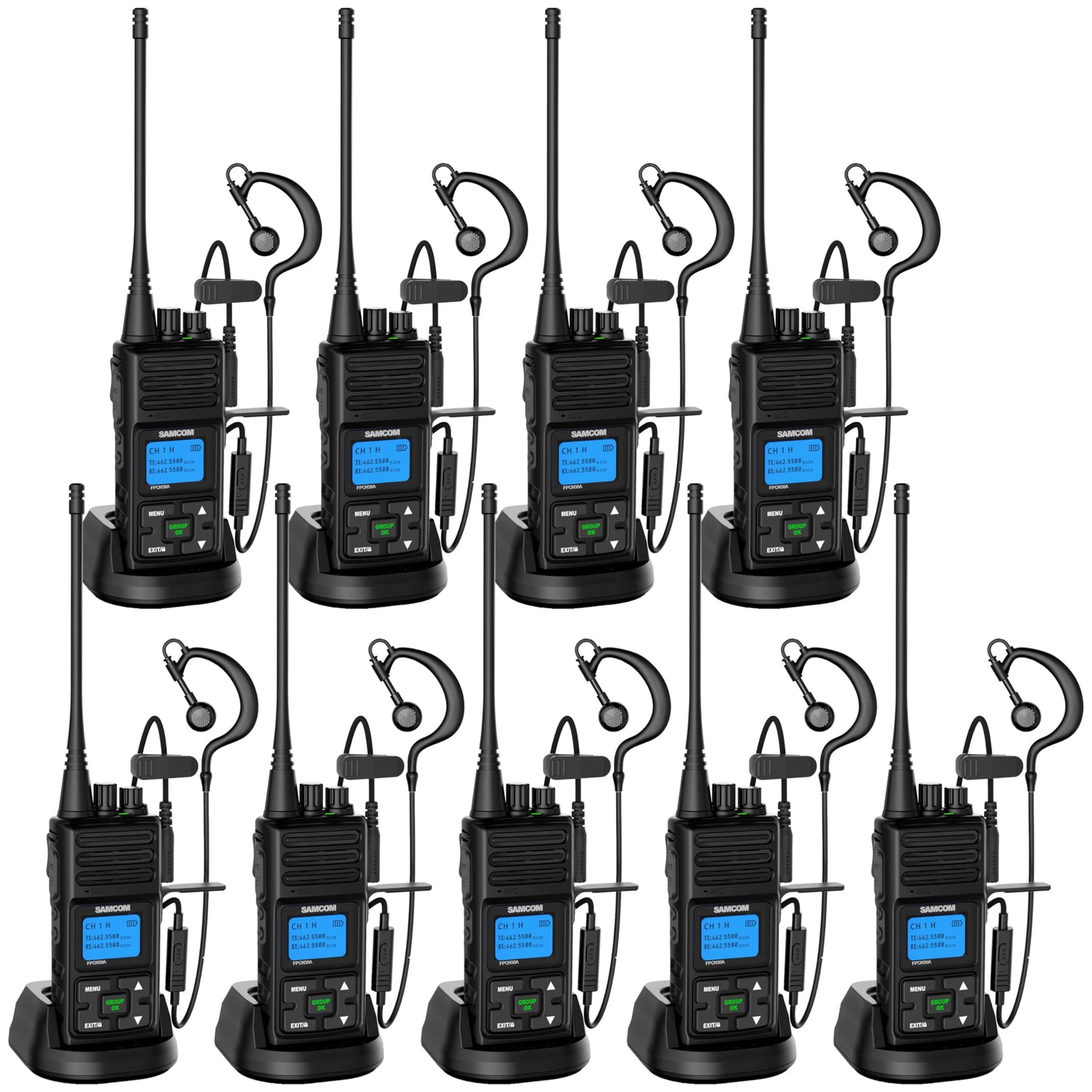 SAMCOM 5W High Power Two Way Radio,Heavy Duty Walkie Talkies for Adults Long Range with Earpieces,Professional UHF 2-Way Radio Rechargeable with 1500mAh Battery and Charger,9 Packs