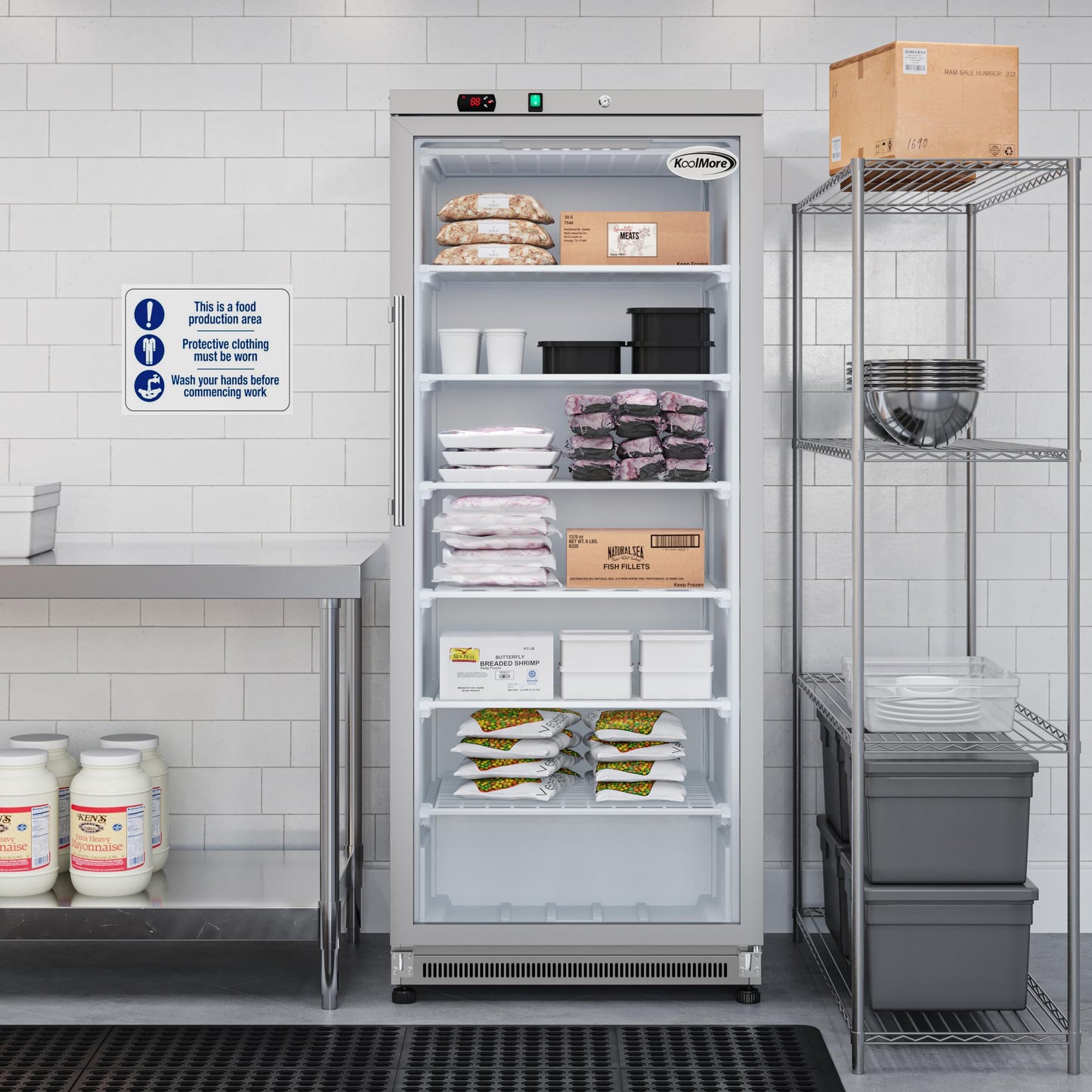 KoolMore 21 Cu. Ft. Commercial Freezer with Glass Door in White - Manual Defrost (KM-FMD20WGD)