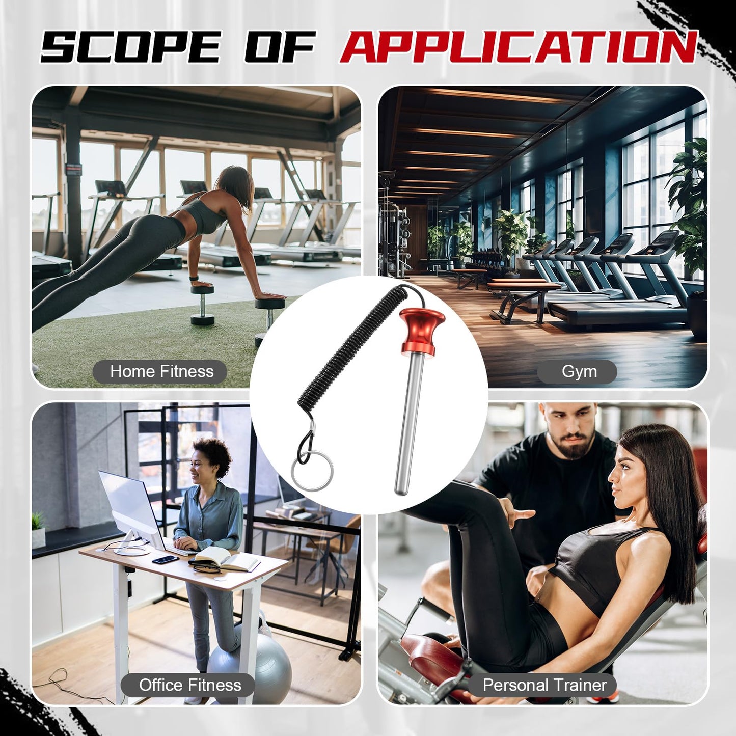 Lasnten 6 Pcs Weight Stack Pin Magnetic Universal Gym Weight Pin 0.4 inch Drop Set with Pull Rope for Plate Apertures Above 10.5 mm Heavy Duty (Red)