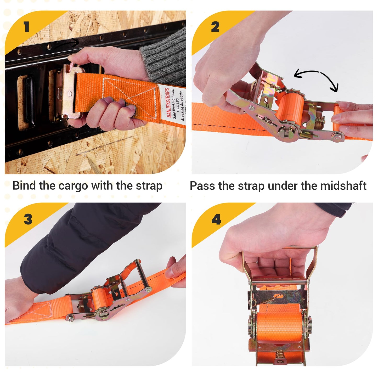 2" x 15 FT E-Track Ratchet Straps (10-Pack) - High Visibility Safety Tie Downs with E-Track Fittings, 4500 lbs Break Strength for Night Work & Enhanced Cargo Security in Trailers & Trucks-Orange