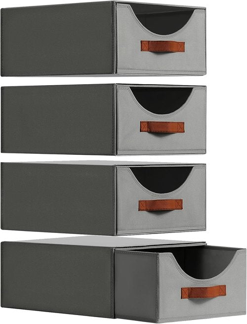 Homsorout Large Fabric Storage Bins - Collapsible Closet Organizers for Clothes & Accessories | 4 Pack, Grey