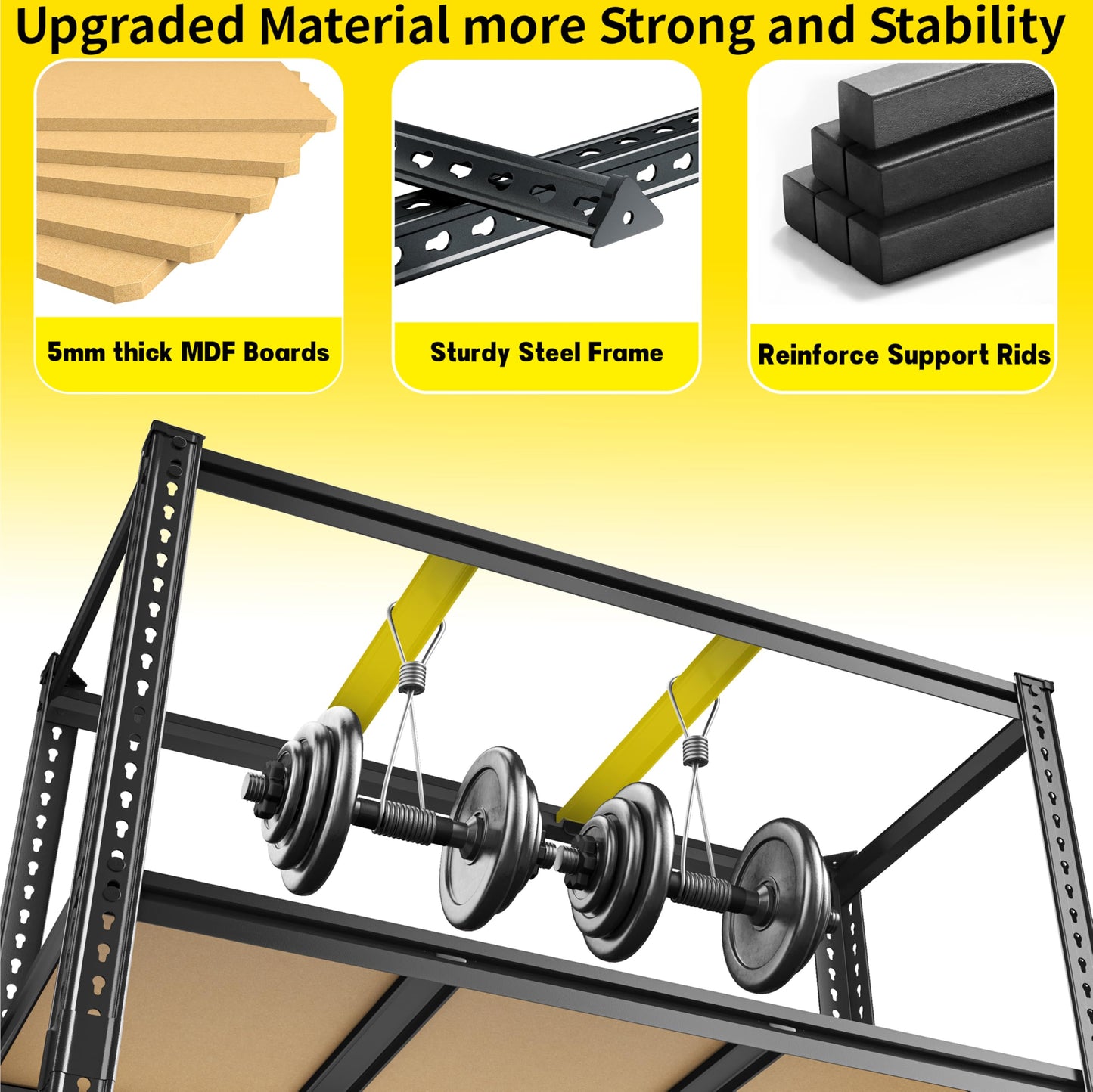 48" W Garage Shelving Heavy Duty 2800LBS Garage Storage Shelves, 5 Tier Adjustable Metal Shelving Unit Utility Rack Shelf for Warehouse, Pantry, Closet, Kitchen Industrial72" H x 48" W x 18" D, Black