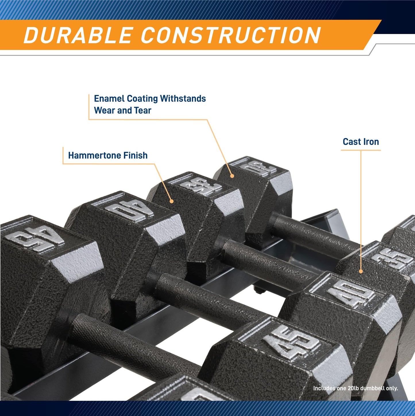 Marcy 20lb Cast Iron Hex Dumbbell, Single, IV-2020