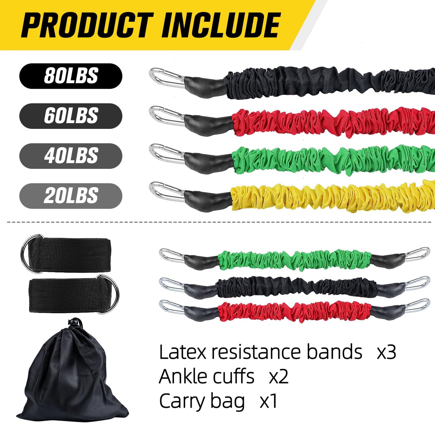 Vertical Jump Trainer Leg Strength Ankle Resistance Bands with Cuffs Workout Equipment for Fitness Basketball Volleyball Tennis Jumping Strength Training Equipment (Red+Green+Black)