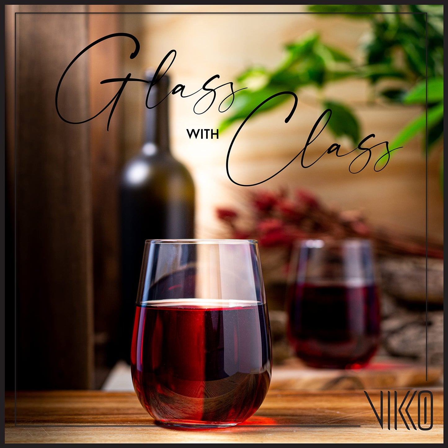 Vikko Stemless Wine Glasses, 16 Ounce, Set of 12, Modern, Durable, Dishwasher Safe
